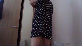Adorable polka-dotted outfit for a crossdressing delight