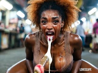 That babe Bites Apple in Public, Cum Pours Out