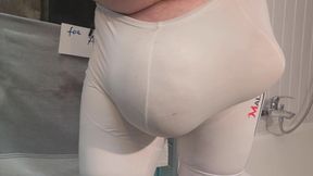Bulging in White Lycra Spandex Gear