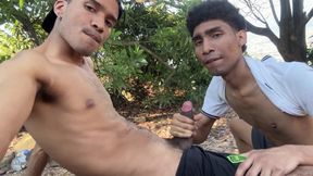 My sister&#039;s boyfriend wanted to try my cock in the middle of the mountain