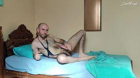 hairy businessman striptease: fingering big ass, jerking off and cumming by louiferdi
