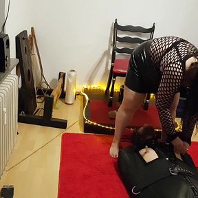 Lave in Leather Sack Part 1 - MILF Domina Teases Bound Cock Edging Denial BDSM