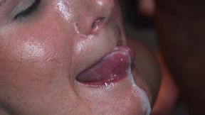 Mature Brunette Gangbanged by Throbbing Cocks Dripping Cum Everywhere