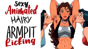 Hot hairy armpit muscle babe gets her underarms licked and her boobs felt by two horny kinky girls