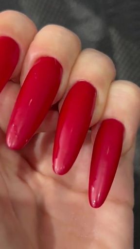 My New Red Long Nails and Long Fingers