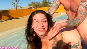 Steve Rickz And Chloe Kreams In Getting My Hairy Pussy Fucked Hard And Rough Outside In The Pool