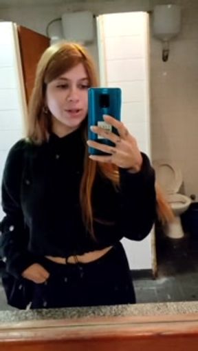 Bad girl doing a mess on public bathroom