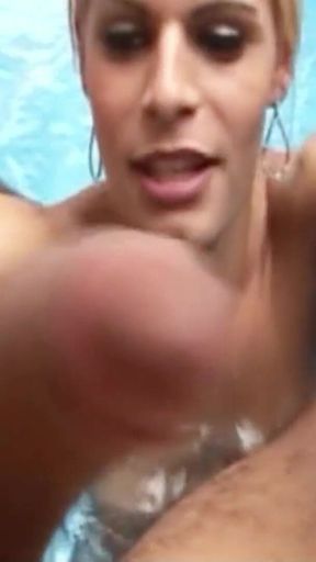 Skinny Tranny Fucked Anally in a Pool at a Gangbang Party