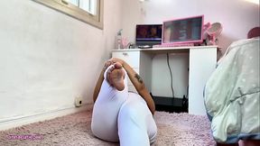 Chubby Girl Farting in White Pants While Doing Yoga