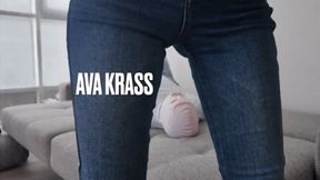 I sit on his face in street jeans (Jeans sitting , Facesitting, sadistic, humiliation, worship)