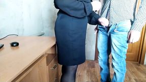 Curvy lustful masturbating mother-in-law loves getting cum on her pantyhose