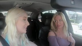 Teen & MILF Team up for Scissoring Session in Car!