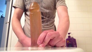 Verified Blonde Guy`s Wild Solo Session: Huge Deepthroat Blowjob & Dildo Toy!
