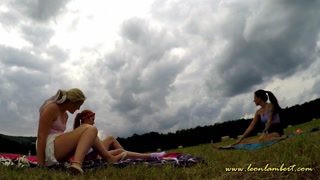 No Panties YOGA Outdoors in shortest miniskirt short skirts