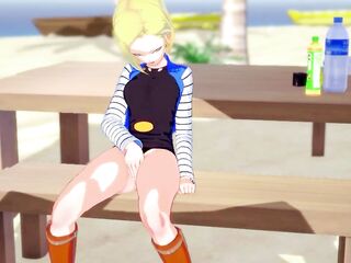 Android eighteen takes advantage of the town alone to touch itself