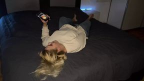 Blonde beauty's solo session: moans, tremors, and dripping wet vulva as she rides her own flesh.