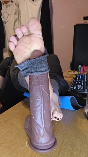 Femboy Gives His BBC Dildo a Footjob