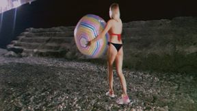 Alla plays with a big rare beach ball on the beach and in the sea at night!!!