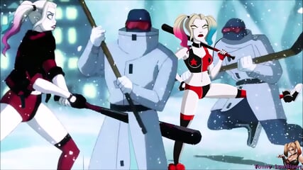 3 nutshots HARLEY QUINN ballbusting on ice MR. FREEZE goons,anime BAT hit in the balls