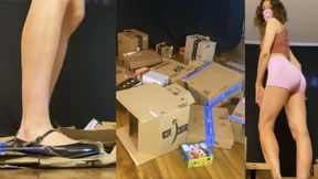 Crushing Boxes in Ballet Flats & Barefoot