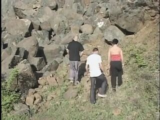 Experimental bi-sexual three-some embark on a cum quest in the mountains