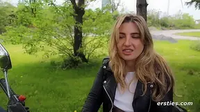 Biker Darling Plays With Her Pussy In Public