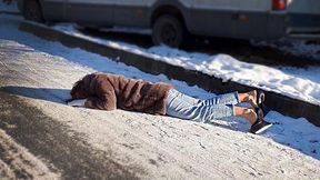 Zanotti heelless on ice, high heels on ice, platform on ice, girl on ice, girl falling on ice, slippery shoes