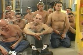 Pretty French babe enjoys huge facials in group action