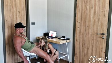 My girlfriend gave me a surprise by blowing me under the table and spreading her ass for my big dick