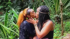 Ebony party queens outdoor lesbian makeout in African music festival