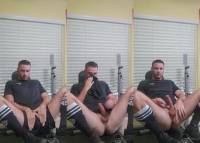 Knee Sock Hunk Jerks Pretty Dick To Thick Cum Gush Explosion
