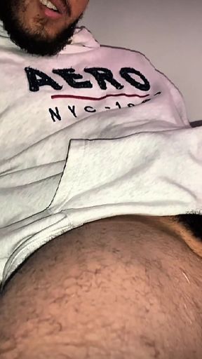 Extrunding thick cum from the uncut hairy cock   Clip 1