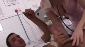 Nurse gets her stockings rolled down for a big dong