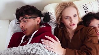 Skinny stepsister gripping hard dick to make him cum quick