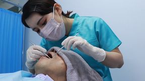 Asian dental hygienist gives me a dental treatment and a hand job