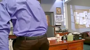 Blonde secretary bangs a well hung man in her office