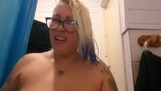 tattooed blonde MILF with big tits orders man to drink her spit and piss