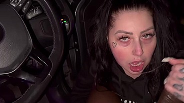 Maddison black sucks cock again in her car and nearly got caught