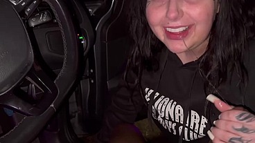 Maddison black sucks cock again in her car and nearly got caught