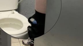 boy opens cubicle and catch his friend peeing (in a club s public toilets)