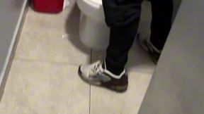 boy opens cubicle and catch his friend peeing (in a club s public toilets)