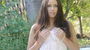 Brunette teen Madi Meadows masturbate in the garden