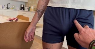 Senior man ass fucks twink in the kitchen in front of his boyfriend