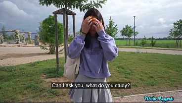 Cute Italian Pulls White THONG to one Side for My BIG DICK - Public Agent