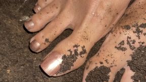 stamping your foot on the dry clay