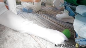 Black dude hires Violet Myers to clean the house then worship his cock