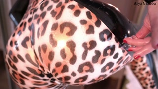 Leopard Print Fashion Latex Catsuit - Fetish Rubber Video of MILF with big ass