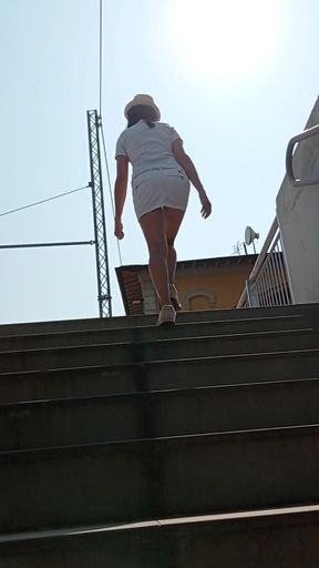 Caught hot wife flashing tits and pussy on train peeking under mini skirt no panties