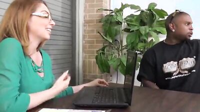 MILF in sexy lingerie is shared between two hung black guys