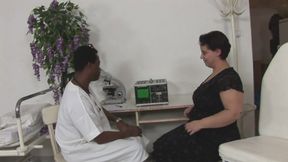 BBW brunette bitch likes to fuck her black doctor in his ambulance